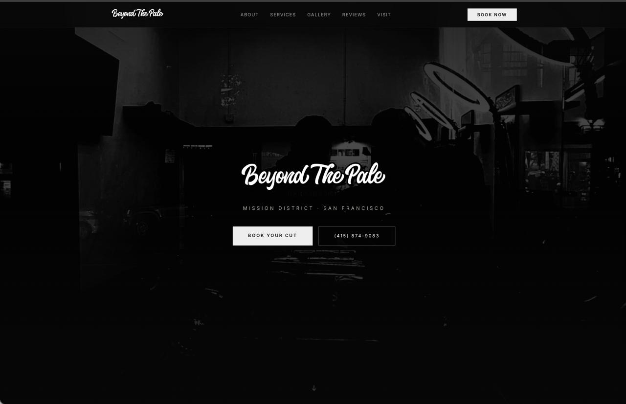 Beyond the Pale Barbershop website screenshot