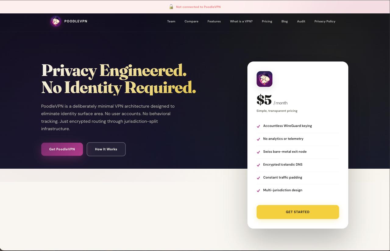 PoodleVPN website screenshot