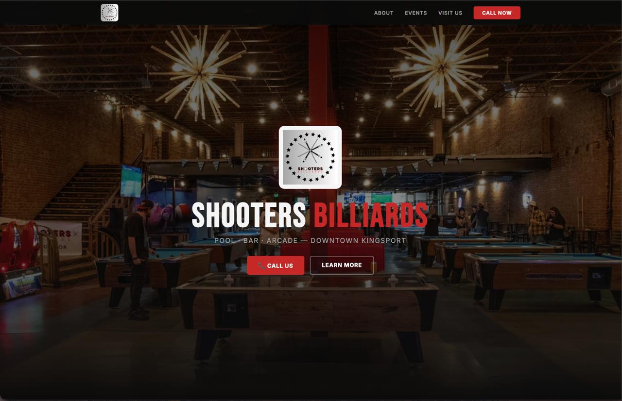 Shooters Billiards website screenshot